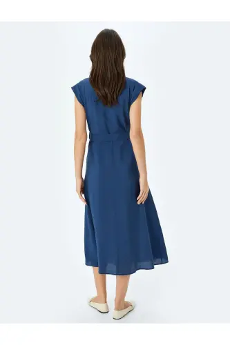 Buttoned Belted Pocketed Sleeveless Midi Shirt Dress - 4