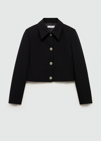 Buttoned, black, cropped jacket. - 1