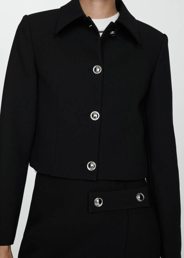 Buttoned, black, cropped jacket. - 2