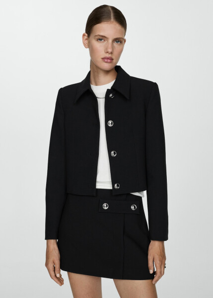 Buttoned, black, cropped jacket. - 7