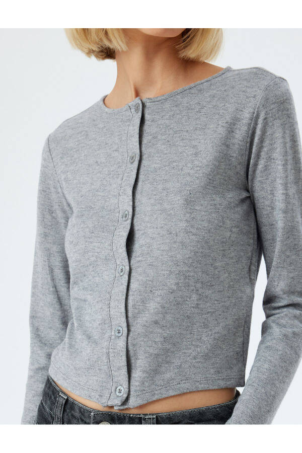 Buttoned Cardigan Round Neck Long Sleeve Slim Fit - 11