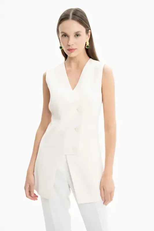Buttoned Chic Vest-Ecru - AKER
