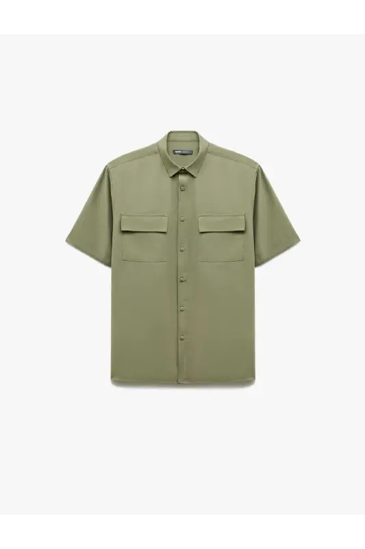 Buttoned Classic Collar Flap Pocket Detailed Rayon Regu - 3