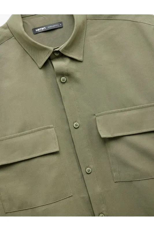 Buttoned Classic Collar Flap Pocket Detailed Rayon Regu - 5