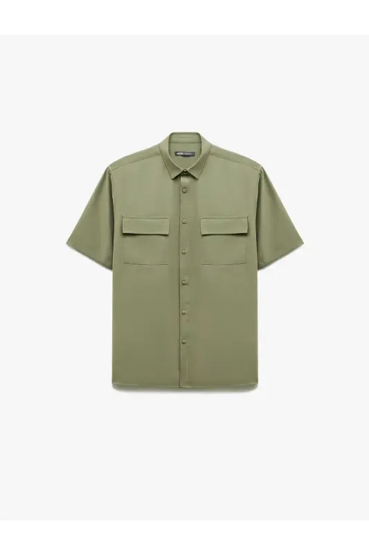 Buttoned Classic Collar Flap Pocket Detailed Rayon Regu - 3