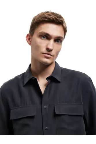 Buttoned Classic Collar Flap Pocket Detailed Rayon Regu - KOTON (1)