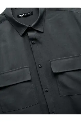 Buttoned Classic Collar Flap Pocket Detailed Rayon Regu - 4