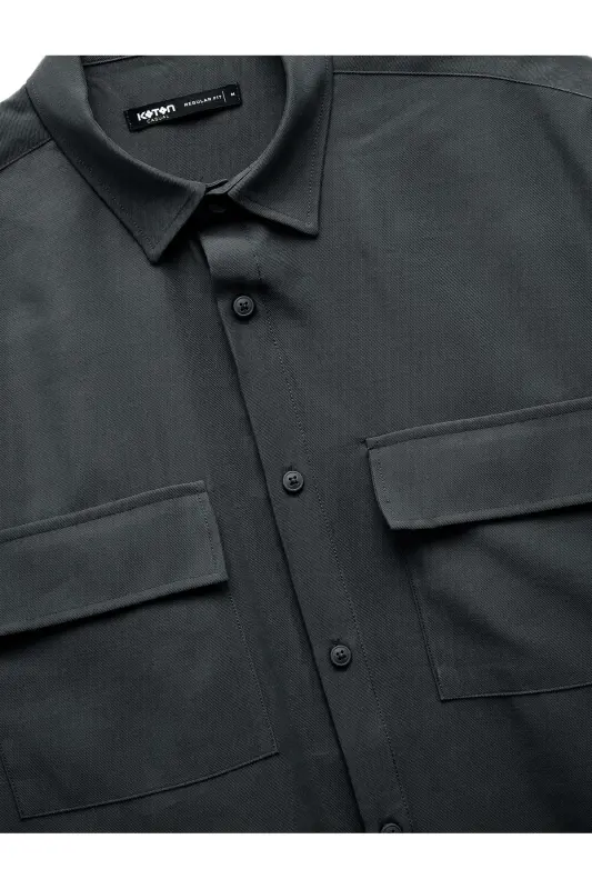 Buttoned Classic Collar Flap Pocket Detailed Rayon Regu - 4