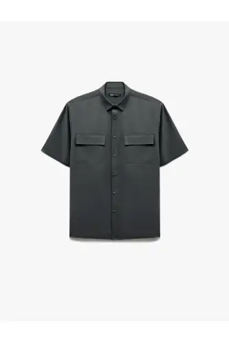 Buttoned Classic Collar Flap Pocket Detailed Rayon Regu - 5