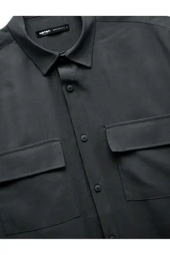 Buttoned Classic Collar Flap Pocket Detailed Rayon Regu - 6