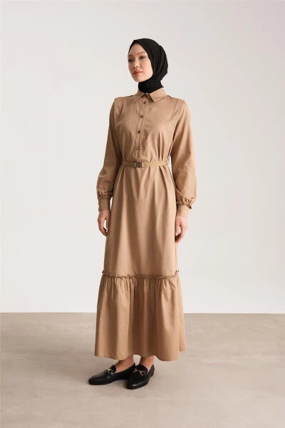 Buttoned Cotton Gabardine Dress 24y9807 Camel - ARMINE