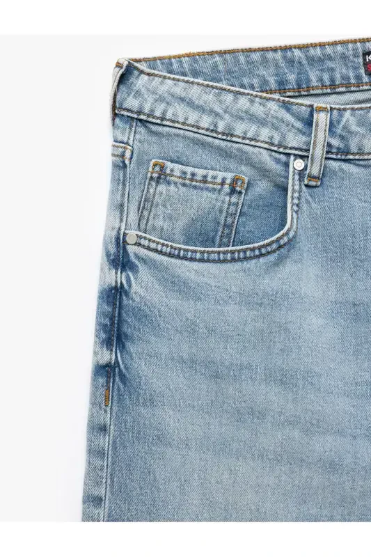 Buttoned Cotton Regular Waist Straight Fit Jean Pants - 7