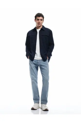 Buttoned Cotton Regular Waist Straight Fit Jean Pants - 1