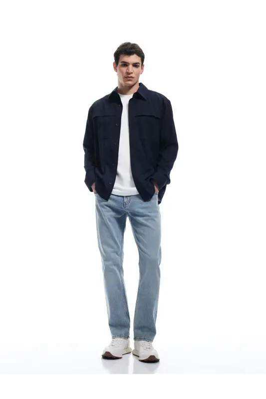 Buttoned Cotton Regular Waist Straight Fit Jean Pants - 1