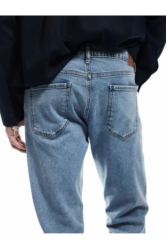 Buttoned Cotton Regular Waist Straight Fit Jean Pants - 3