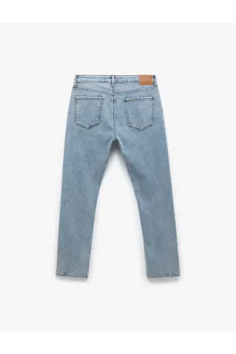 Buttoned Cotton Regular Waist Straight Fit Jean Pants - 5