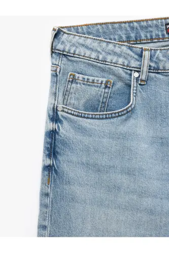 Buttoned Cotton Regular Waist Straight Fit Jean Pants - 7