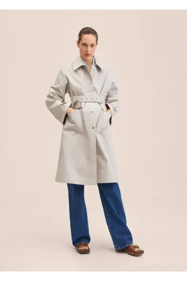Buttoned Cotton Trench Coat - 1
