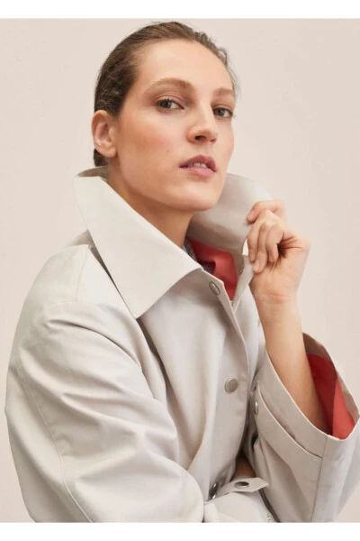 Buttoned Cotton Trench Coat - 6