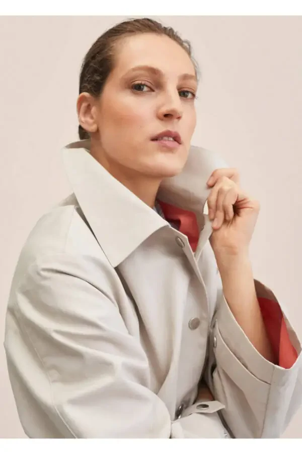 Buttoned Cotton Trench Coat - 6