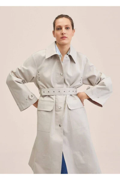 Buttoned Cotton Trench Coat - 7