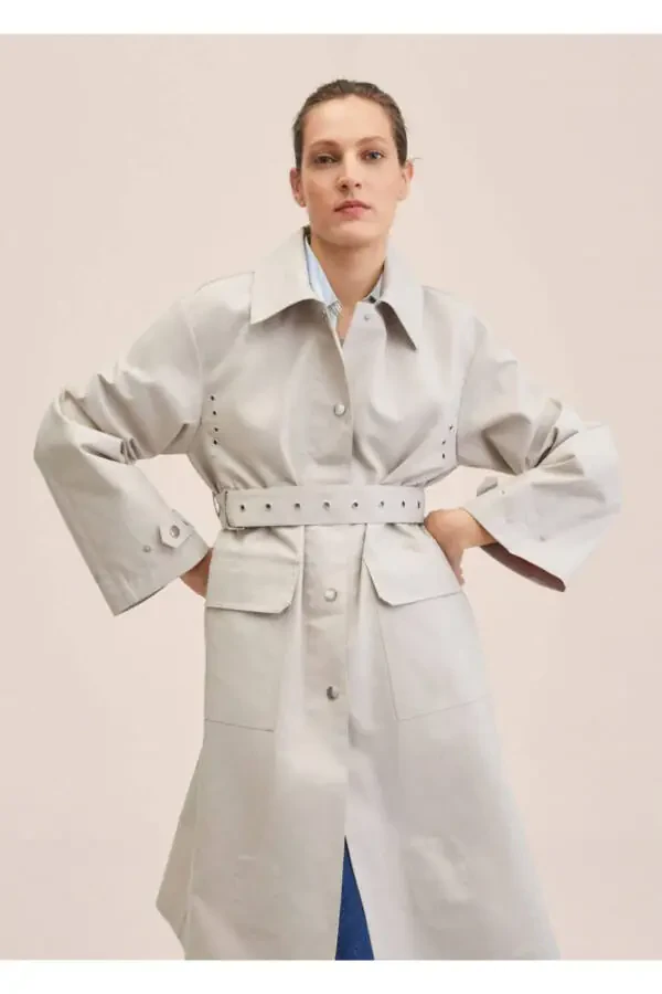 Buttoned Cotton Trench Coat - 7