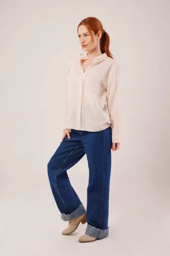 Buttoned Cream Shirt with Line Detail - BÜYÜKBEDENIZ (1)