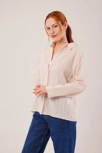 Buttoned Cream Shirt with Line Detail - 4