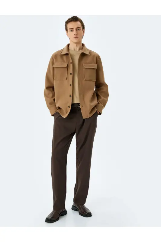Buttoned Flap Pocket Long Sleeve Regular Fit Wool Blend Overcoat - KOTON
