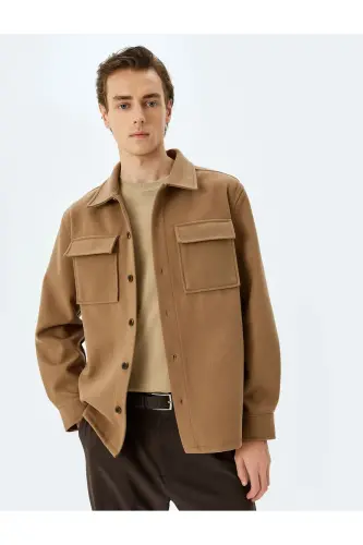 Buttoned Flap Pocket Long Sleeve Regular Fit Wool Blend Overcoat - KOTON (1)