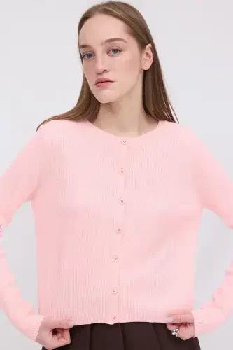 Buttoned Knit Cardigan H10297-A9-PINK - ADDAX (1)