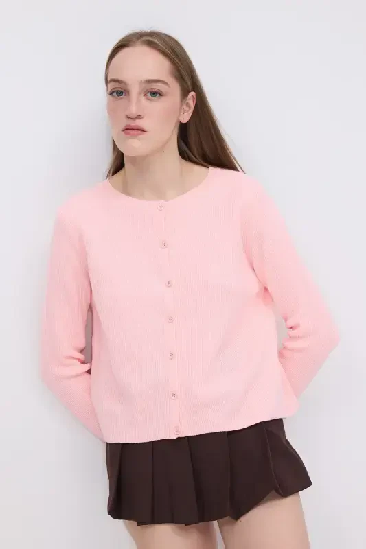 Buttoned Knit Cardigan H10297-A9-PINK - 4