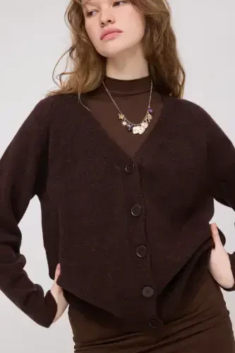 Buttoned Knit Cardigan H3440-AcÄ± Coffee - ADDAX (1)