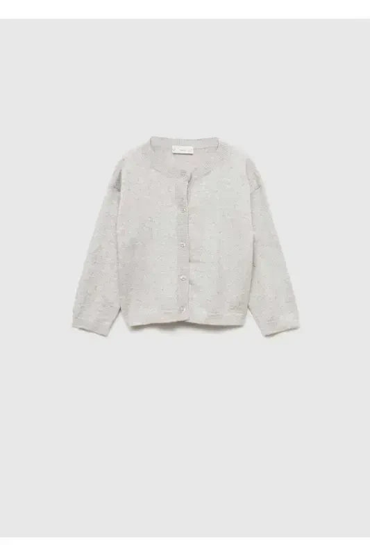 Buttoned Knit Cardigan-Light Marl Grey - MANGO BABY