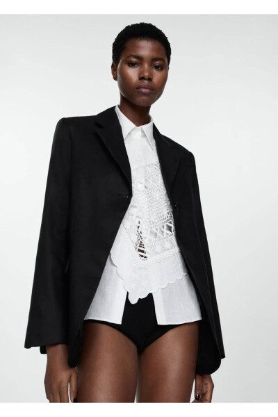 Buttoned linen blazer jacket - MANGO WOMAN