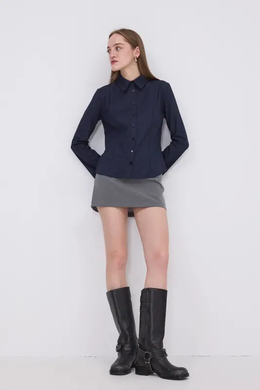 Buttoned Long Sleeve Shirt G16809-Y9-Navy - ADDAX