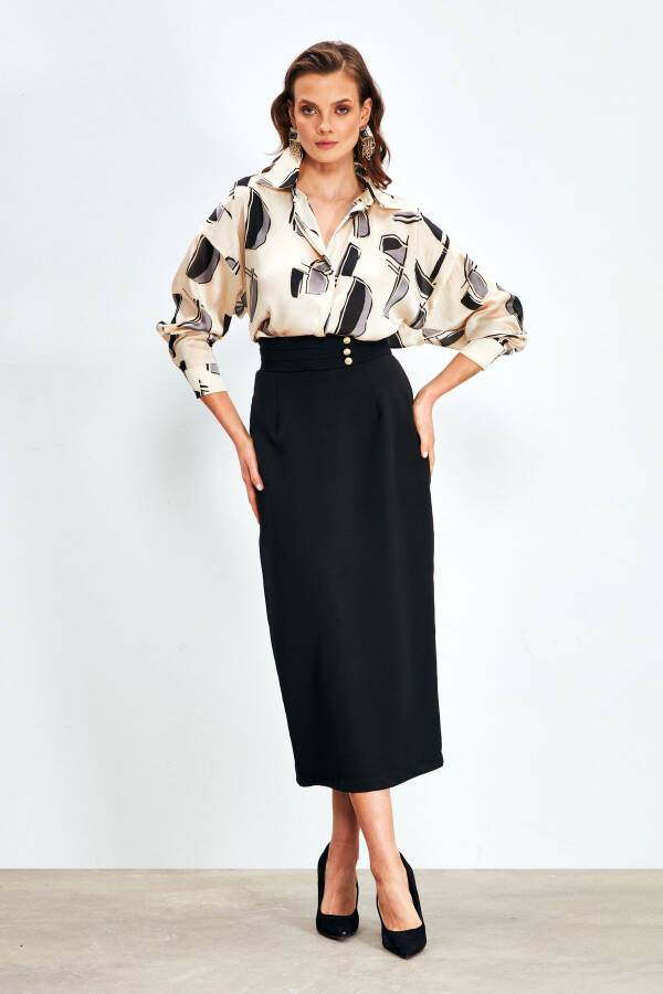 Buttoned Midi Skirt - BLACK - 1