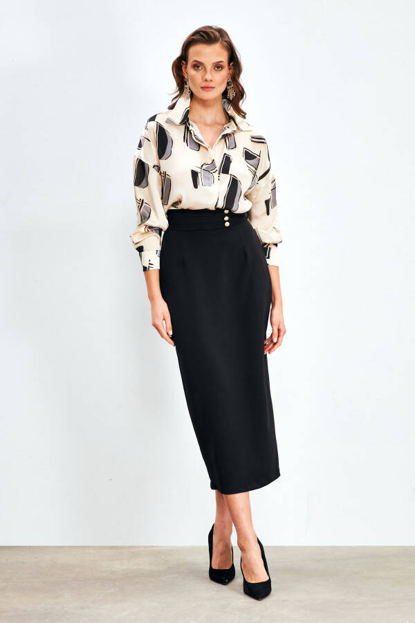 Buttoned Midi Skirt - BLACK - 2