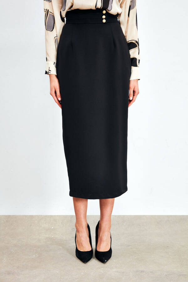 Buttoned Midi Skirt - BLACK - 3