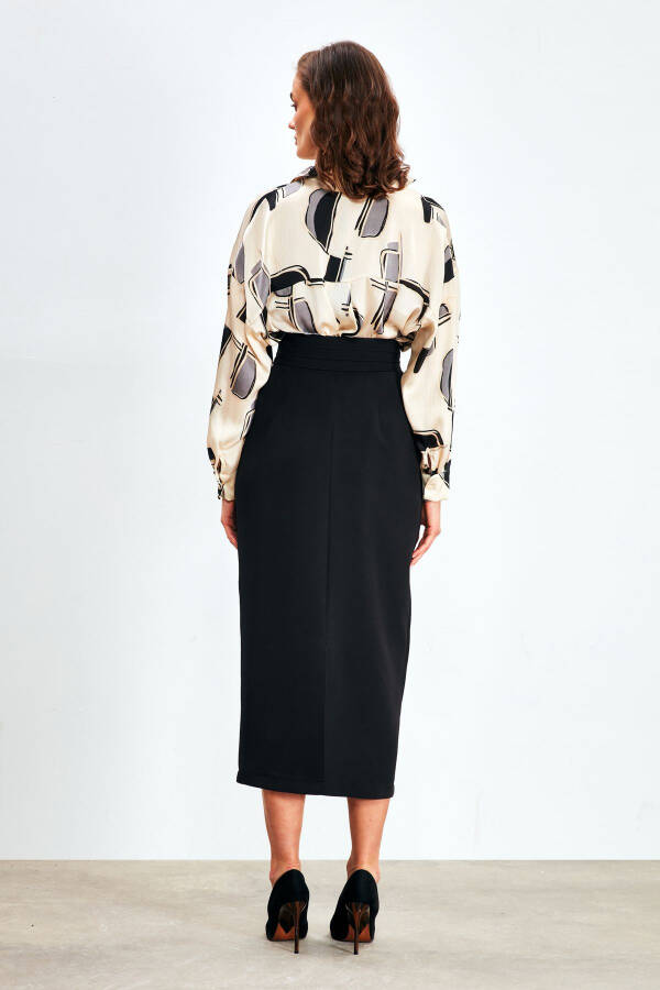 Buttoned Midi Skirt - BLACK - 5