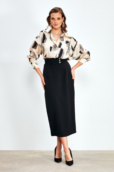 Buttoned Midi Skirt - BLACK - 6