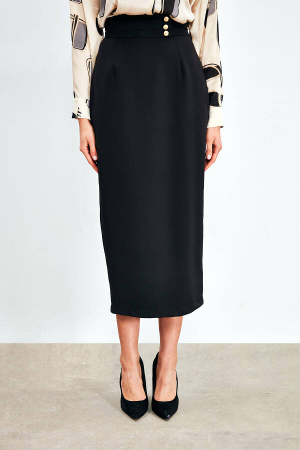 Buttoned Midi Skirt - BLACK - 8