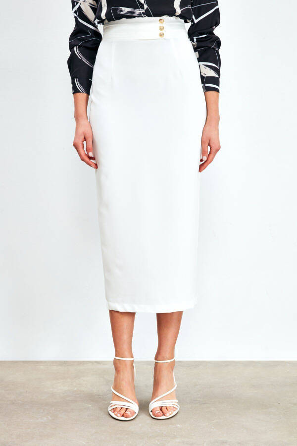 Buttoned Midi Skirt - ECRU - 3