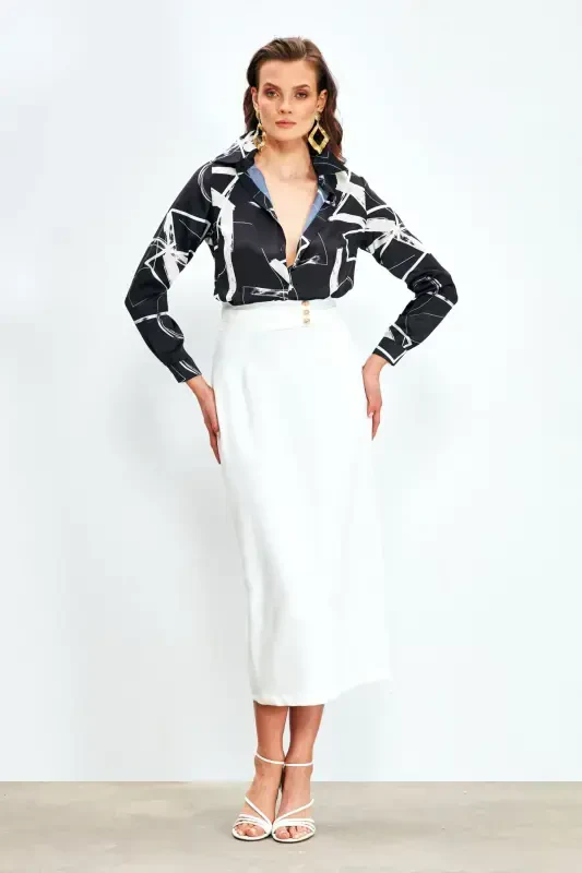 Buttoned Midi Skirt - ECRU - 2