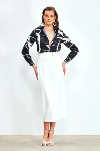 Buttoned Midi Skirt - ECRU - SATEEN (1)