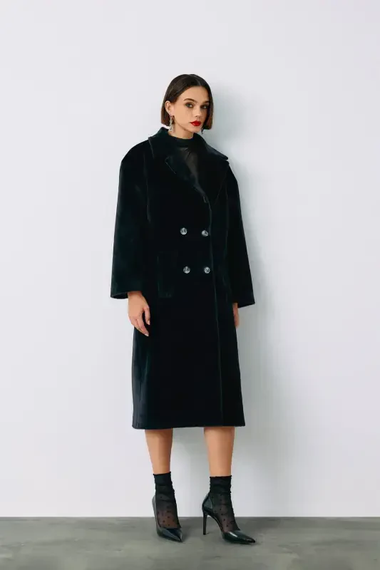 Buttoned Overcoat - BLACK-BLACK - 2