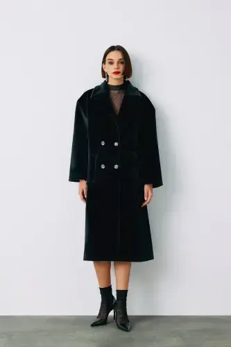 Buttoned Overcoat - BLACK-BLACK - 3