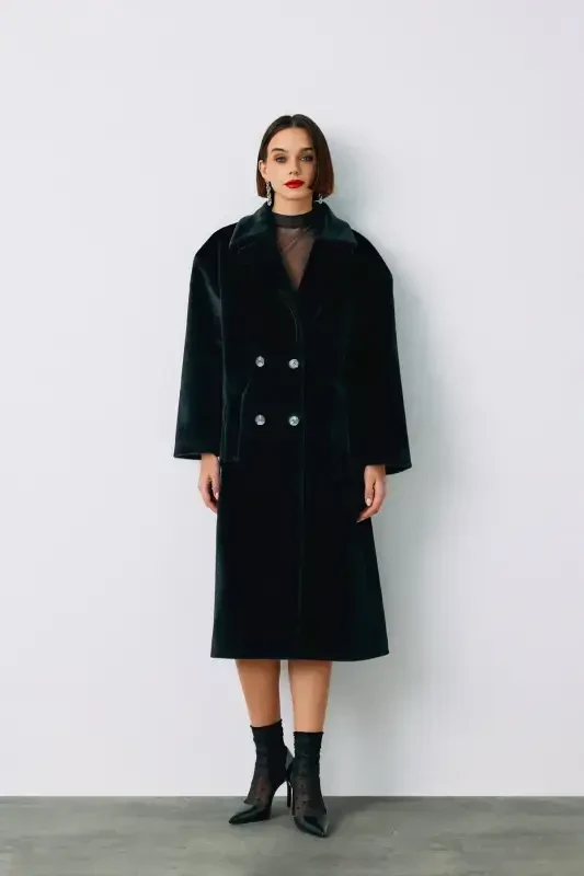 Buttoned Overcoat - BLACK-BLACK - 3