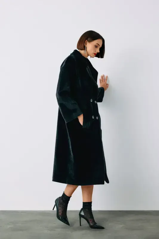 Buttoned Overcoat - BLACK-BLACK - 4
