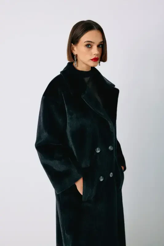 Buttoned Overcoat - BLACK-BLACK - 6